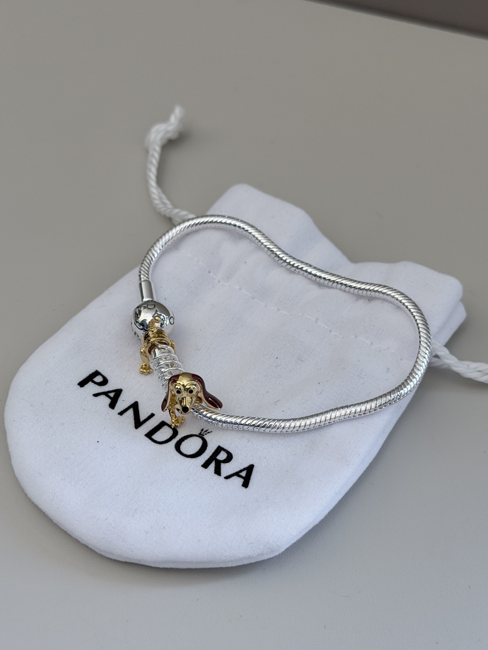 Pandora Snake Chain Bracelet with Dachshund Dog Charm